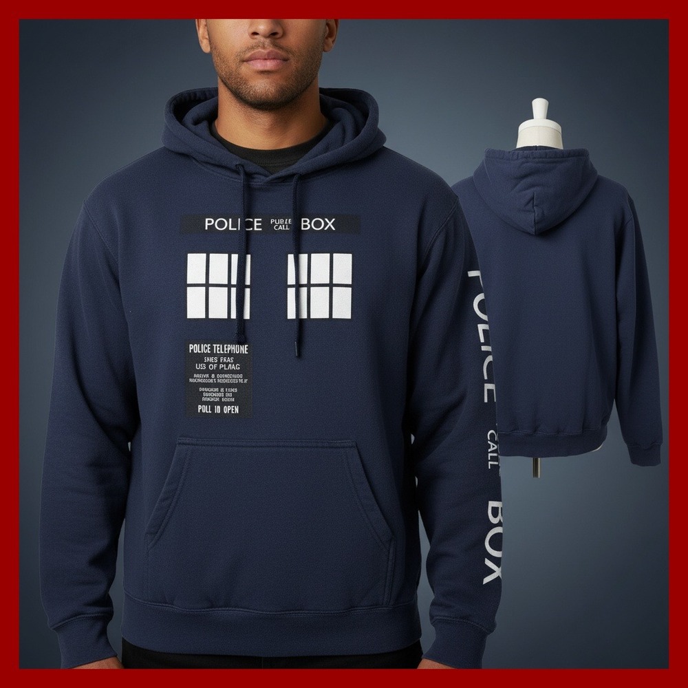 Doctor Who Police Box Hoodie Mens Small Tardis Blue BBC Sci-Fi TV‎ Show